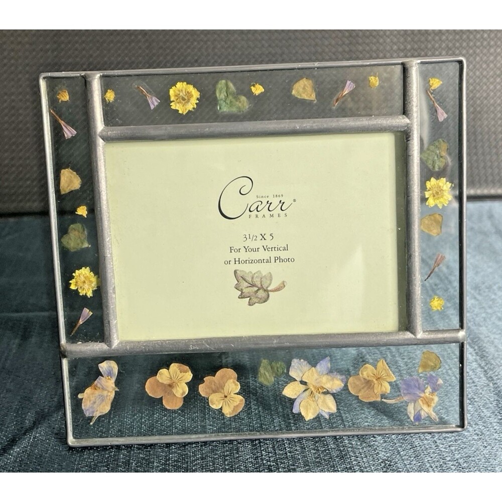 VTG Carr Burnes of Boston‎ Pressed Flowers Leaded Glass Photo Frame for 3.5"x5"